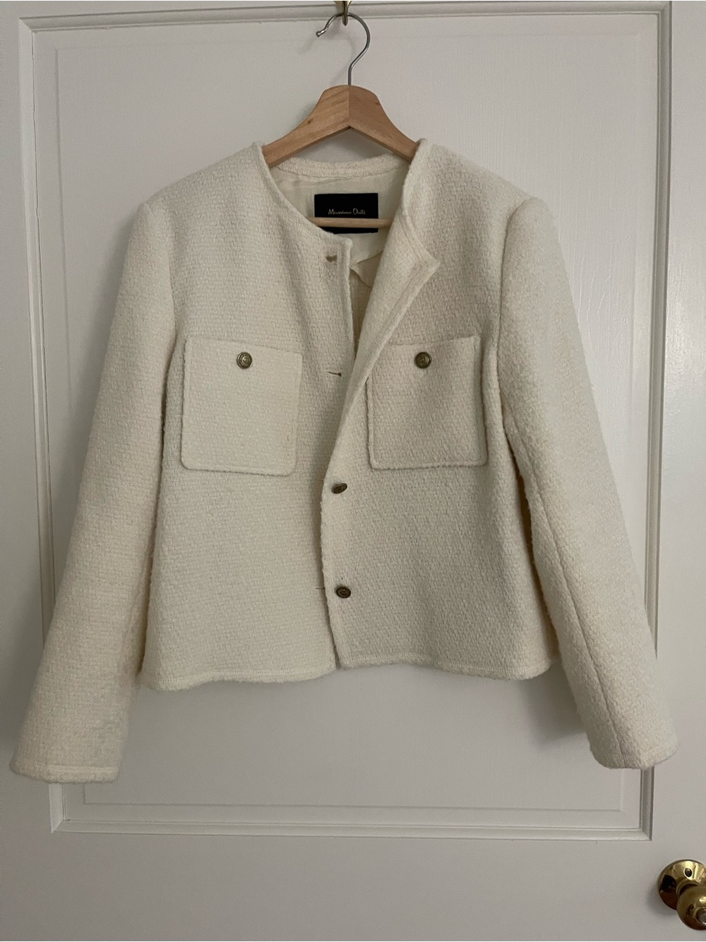 Massimo Dutti Cream Bouclé Pocket Blazer